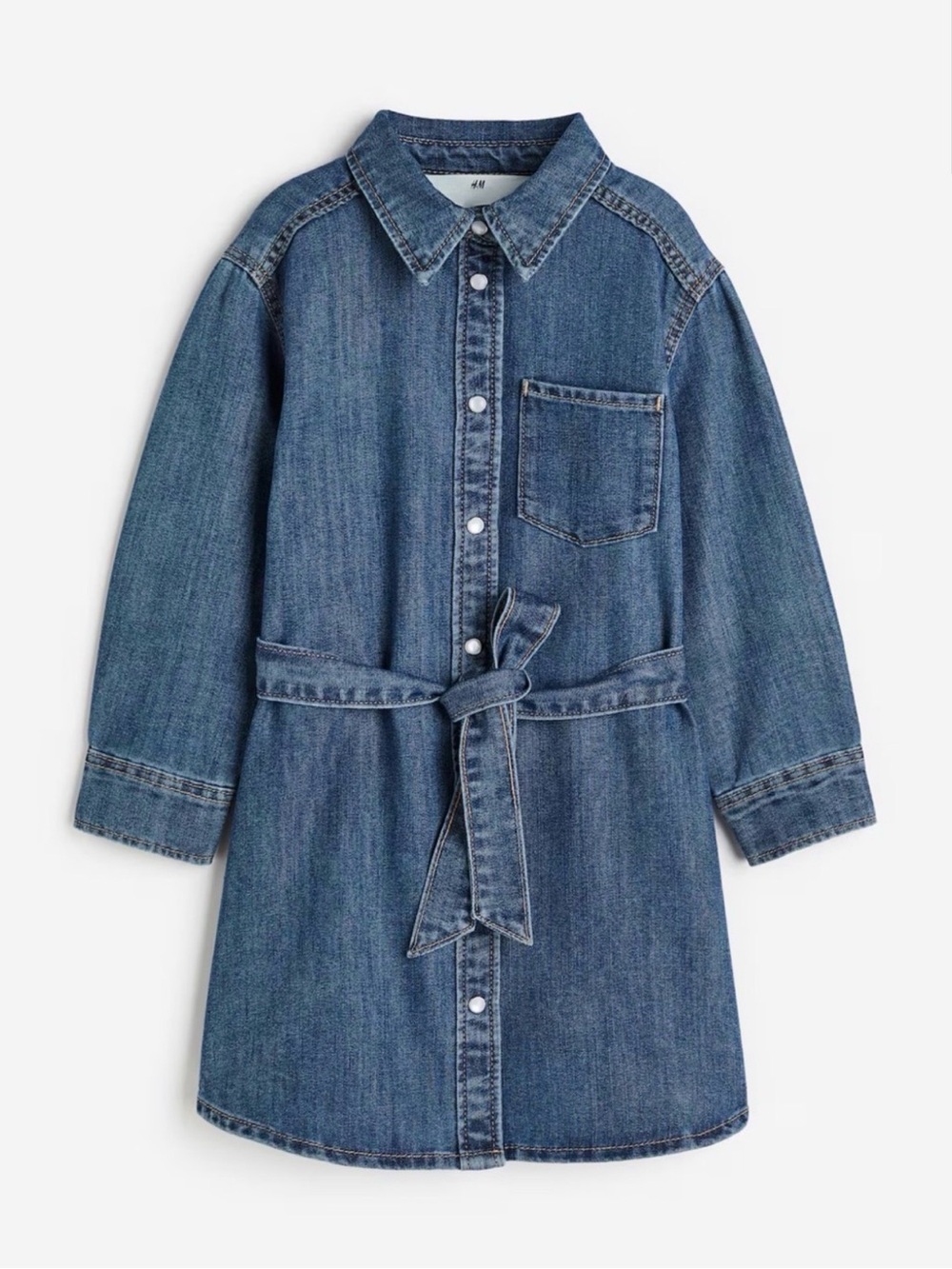 H&M Girls Denim Shirt Dress Tie Waist Size 7